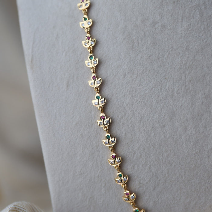 Heritage gold plated multi stone long necklace HL0011