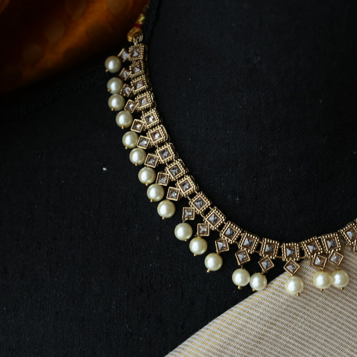 Trendy white pearls necklace with earrings and tikka TW310