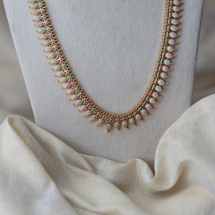 Heritage gold plated multi stone mango design long necklace with earrings HL7002