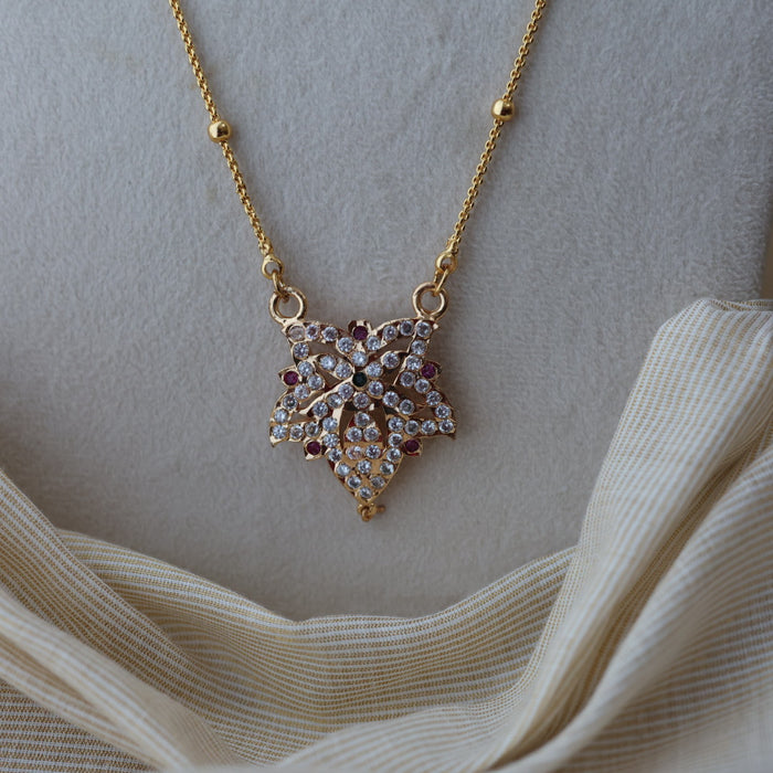 Heritage gold plated white stone padakam long necklace HP927