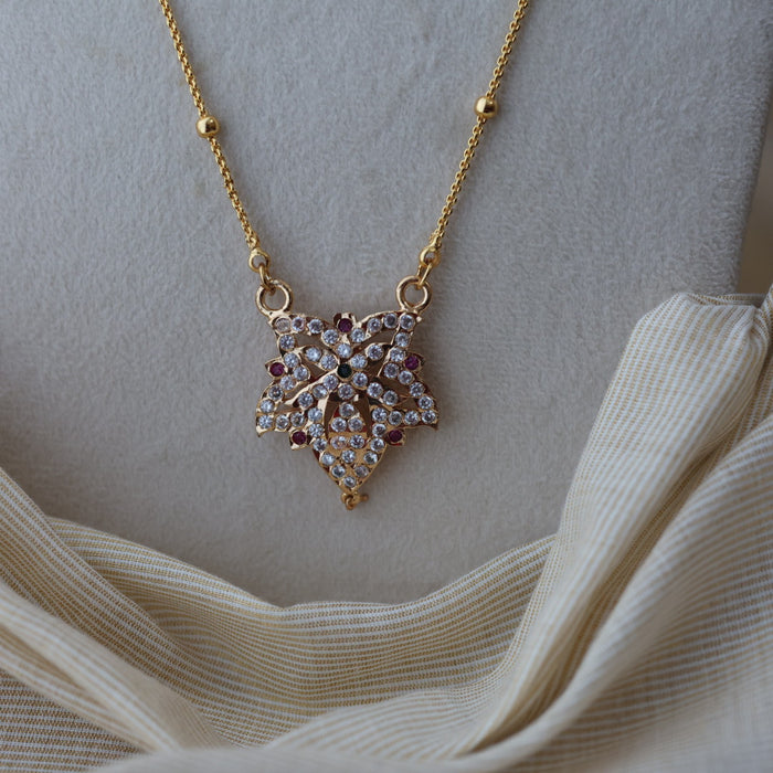 Heritage gold plated white stone padakam long necklace HP927