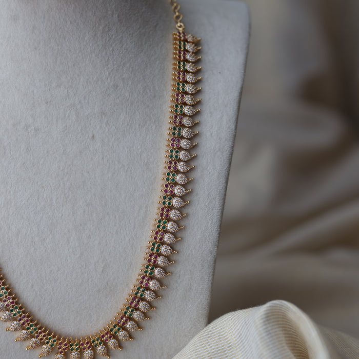 Heritage gold plated multi stone mango design long necklace with earrings HL7002