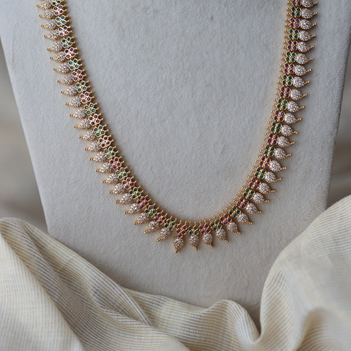 Heritage gold plated multi stone mango design long necklace with earrings HL7002