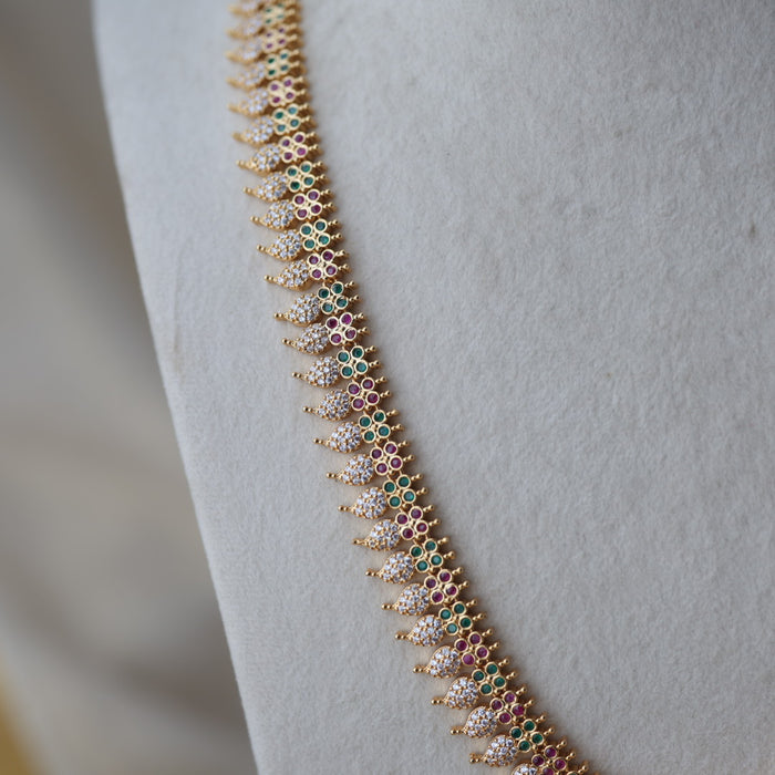 Heritage gold plated multi stone mango design long necklace with earrings HL7002
