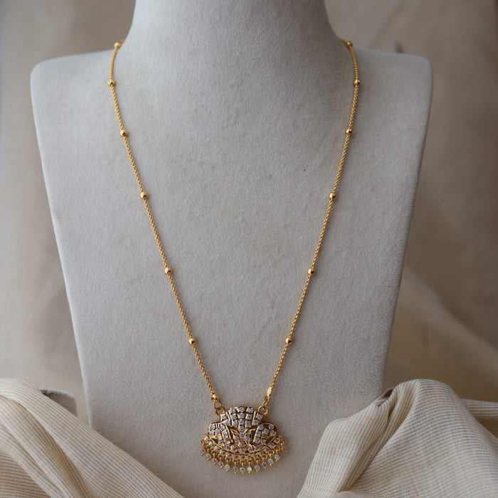 Heritage gold plated ruby white stone padakam long necklace HP947