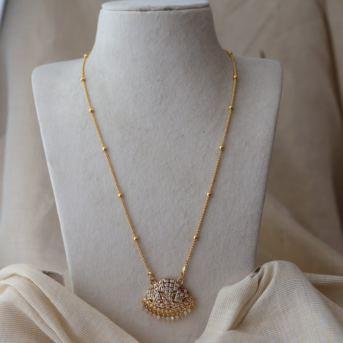 Heritage gold plated ruby white stone padakam long necklace HP947