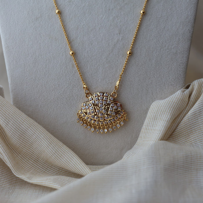 Heritage gold plated ruby white stone padakam long necklace HP947