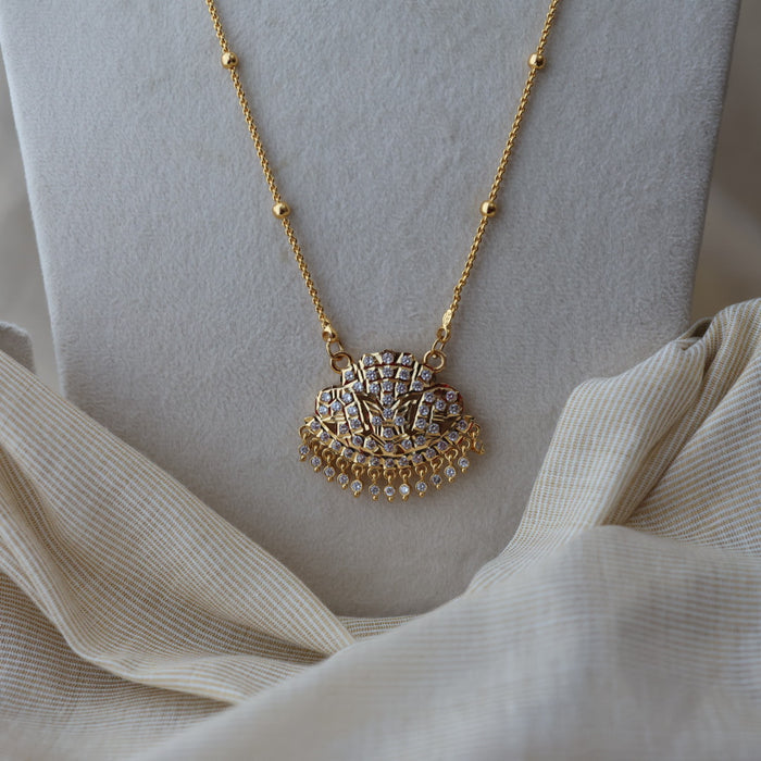 Heritage gold plated ruby white stone padakam long necklace HP947