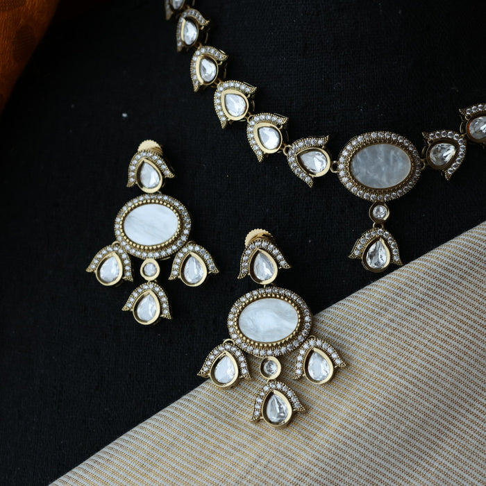 Trendy white stone necklace with earrings and tikka TW311