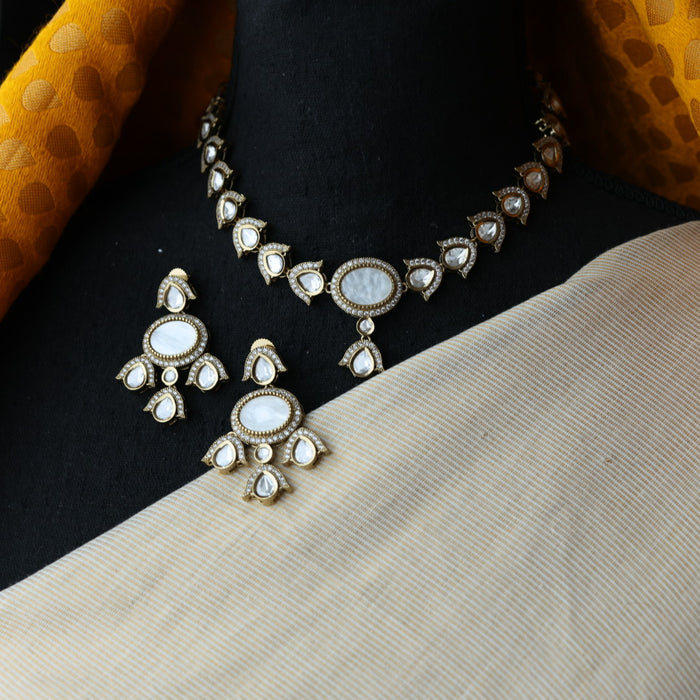 Trendy white stone necklace with earrings and tikka TW311