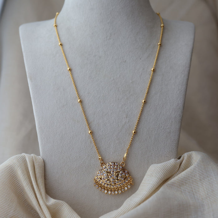 Heritage gold plated ruby white stone padakam long necklace HP947