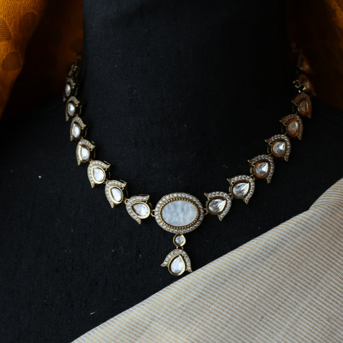 Trendy white stone necklace with earrings and tikka TW311