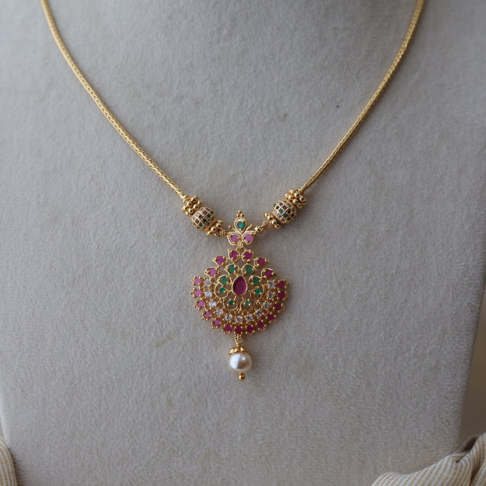 Heritage gold plated ruby green stone short necklace with earrings H8022