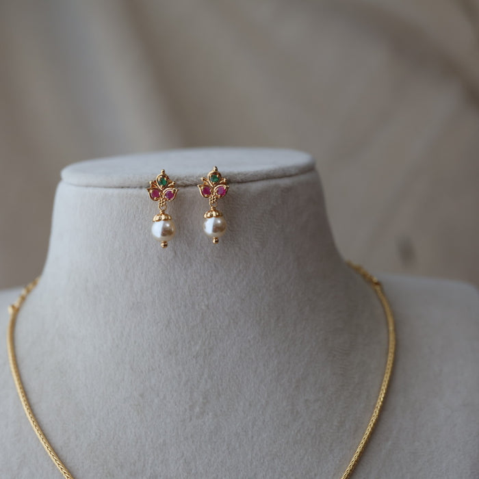 Heritage gold plated ruby green stone short necklace with earrings H8022
