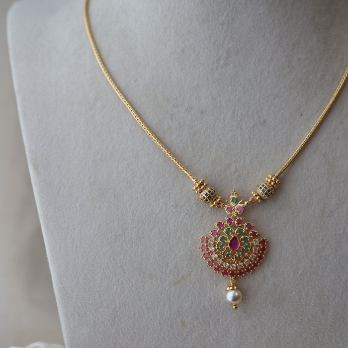 Heritage gold plated ruby green stone short necklace with earrings H8022