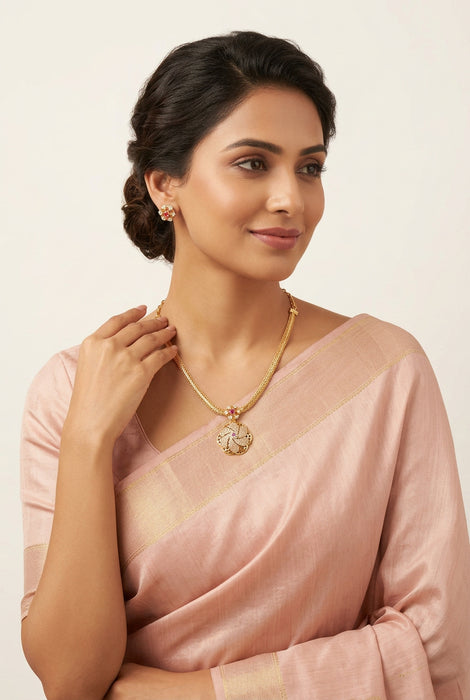 Heritage gold plated ruby white stone short necklace with earrings H7933