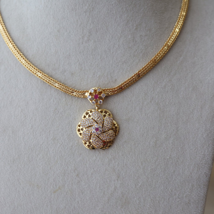 Heritage gold plated ruby white stone short necklace with earrings H7933