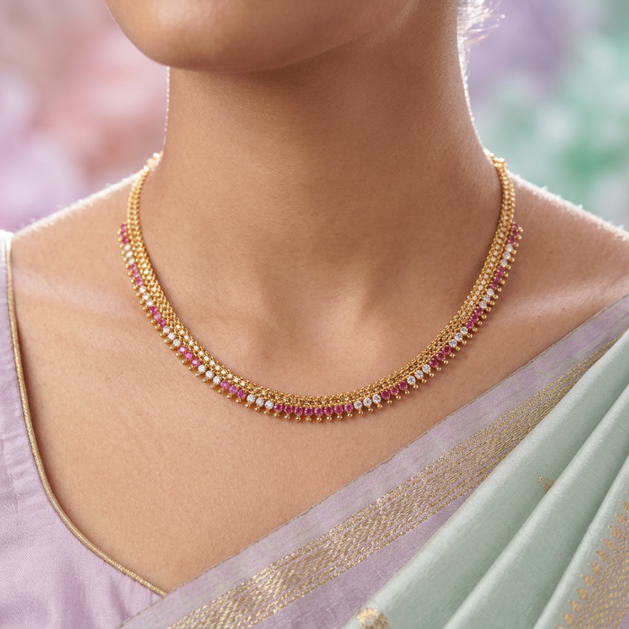 Heritage gold plated ruby white stone short necklace H993