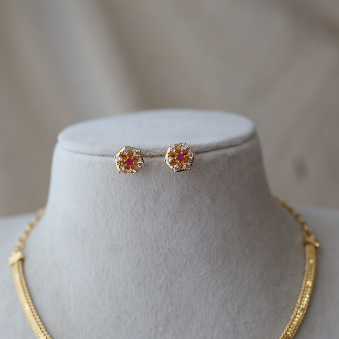 Heritage gold plated ruby white stone short necklace with earrings H7933