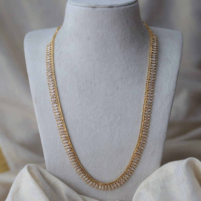 Heritage gold plated white stone long necklace HL011