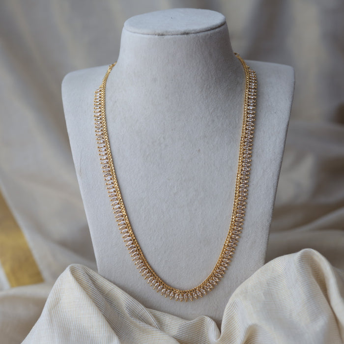 Heritage gold plated white stone long necklace HL011