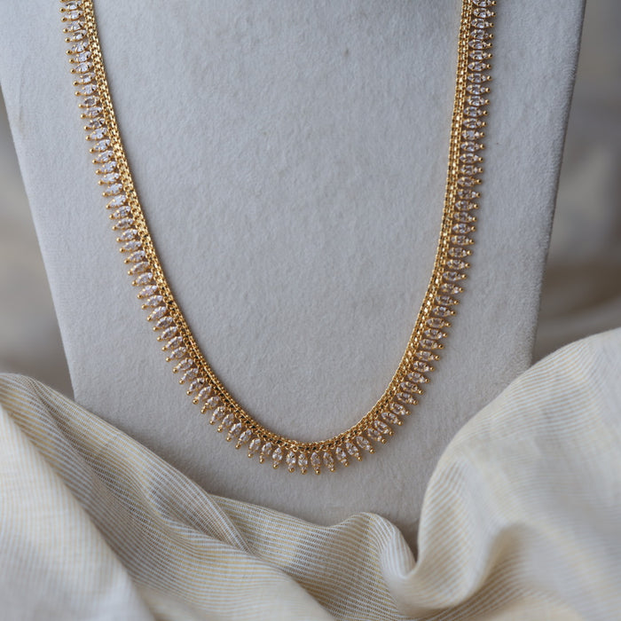 Heritage gold plated white stone long necklace HL011