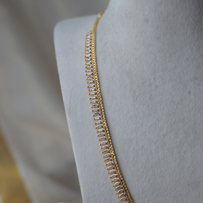 Heritage gold plated white stone long necklace HL011