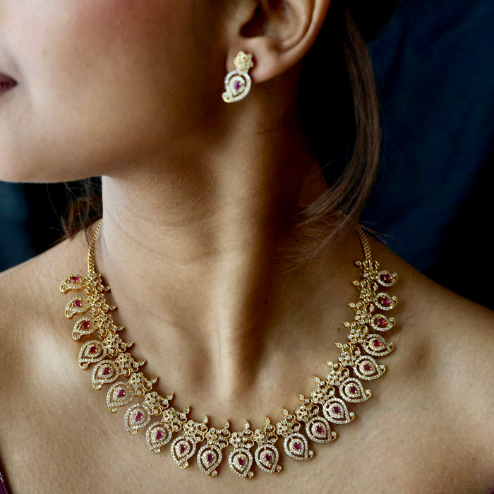 Antique mango ruby white stone short necklace with earrings SS13065