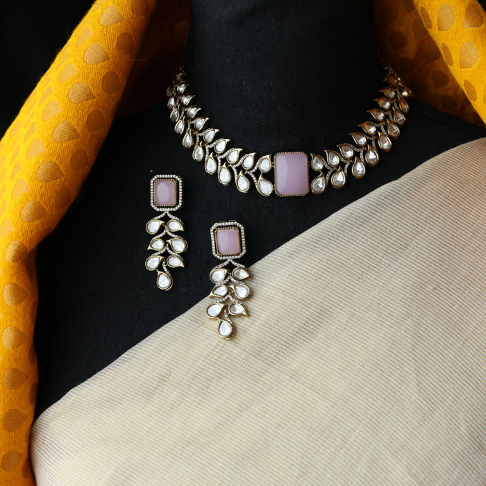 Trendy pink stone necklace and earrings TP4235