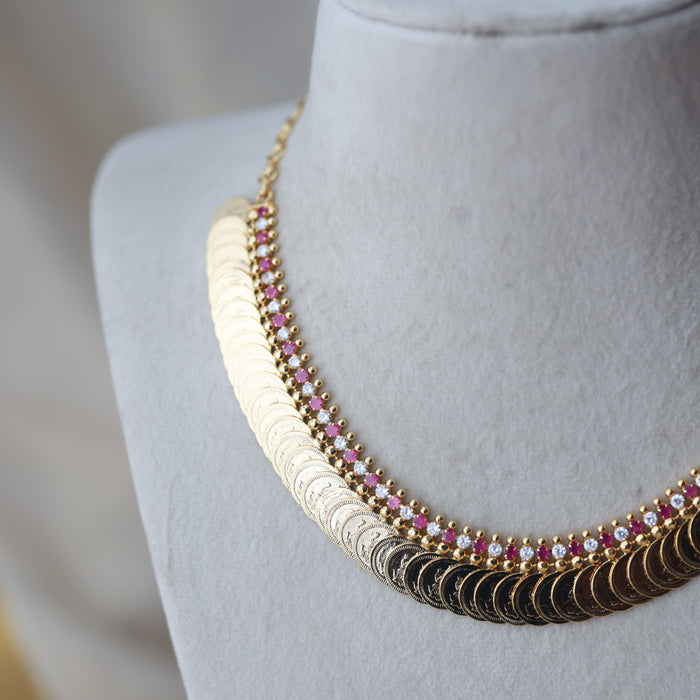Heritage gold plated ruby white stone coin short necklace H2011