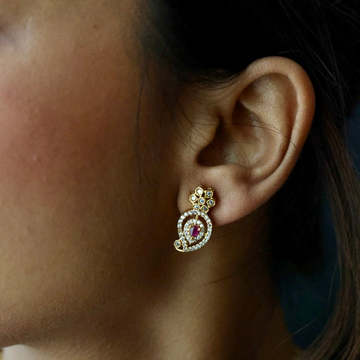 Antique mango ruby white stone short necklace with earrings SS13065
