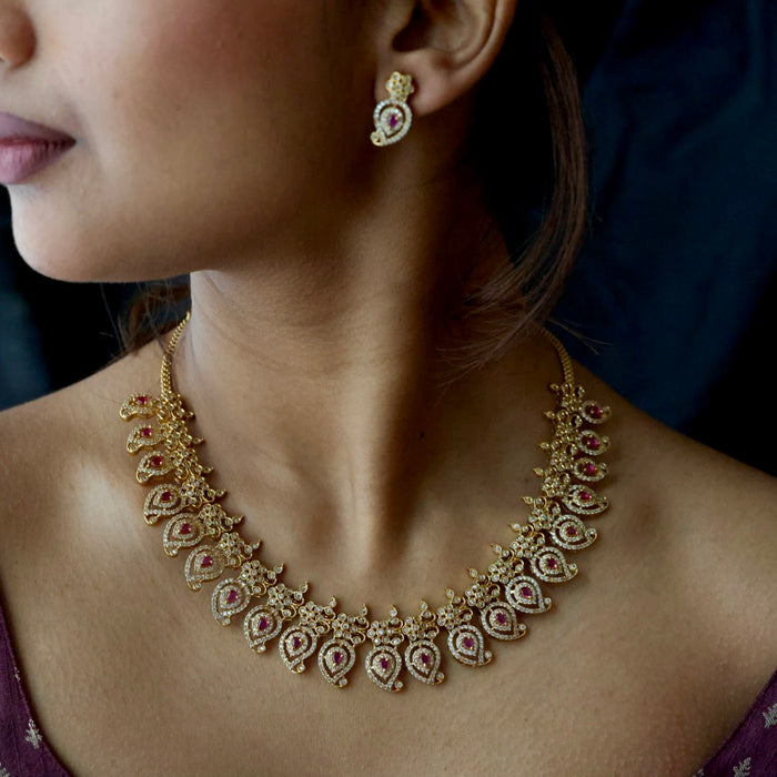 Antique mango ruby white stone short necklace with earrings SS13065