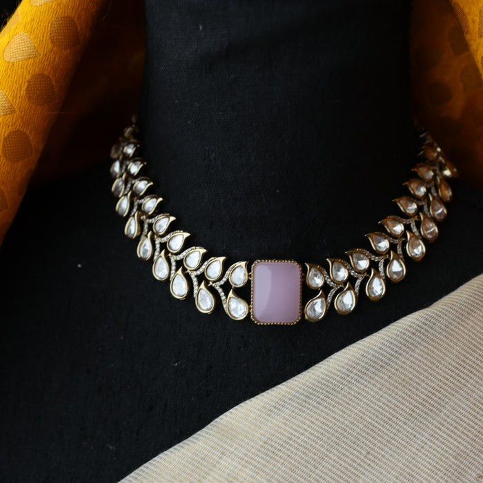 Trendy pink stone necklace and earrings TP4235