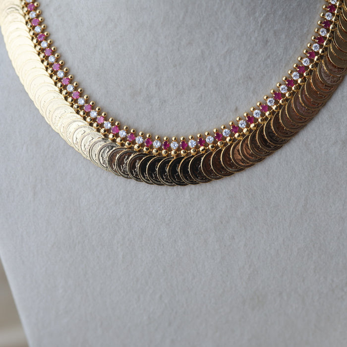 Heritage gold plated ruby white stone coin short necklace H2011