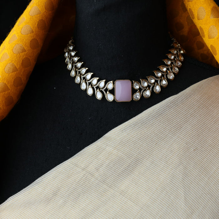 Trendy pink stone necklace and earrings TP4235