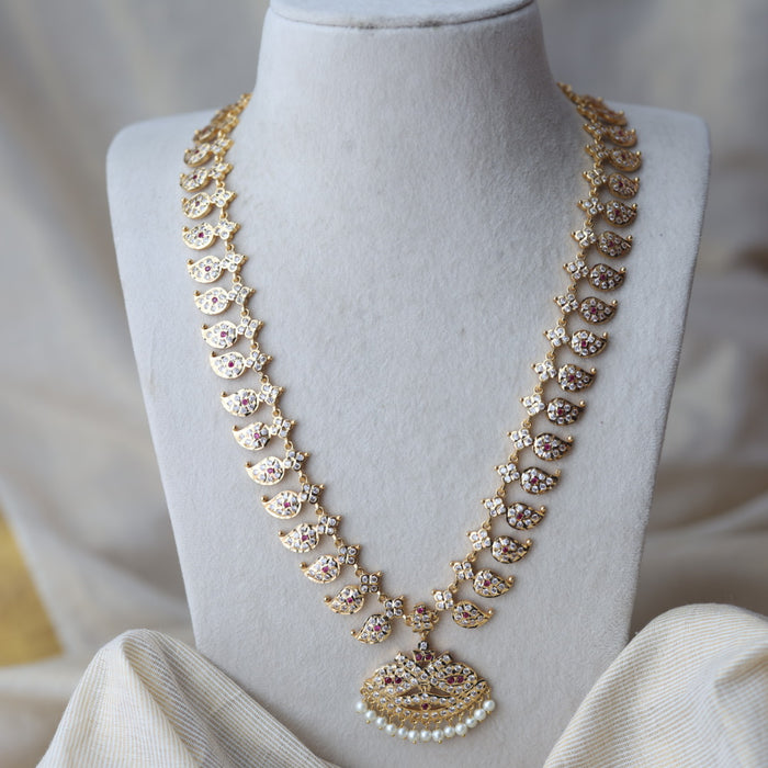 Heritage gold plated ruby white stone mango longnecklace HL20112
