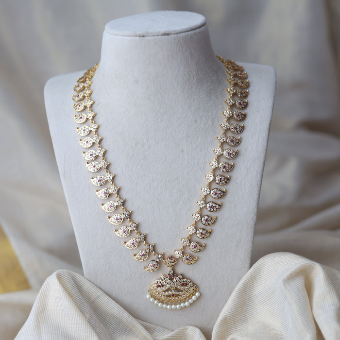 Heritage gold plated ruby white stone mango longnecklace HL20112