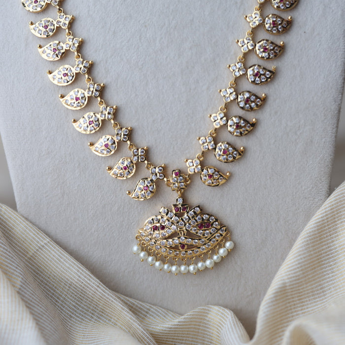 Heritage gold plated ruby white stone mango longnecklace HL20112