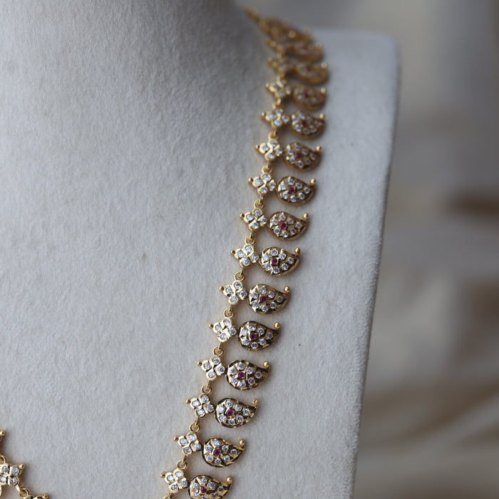 Heritage gold plated ruby white stone mango longnecklace HL20112