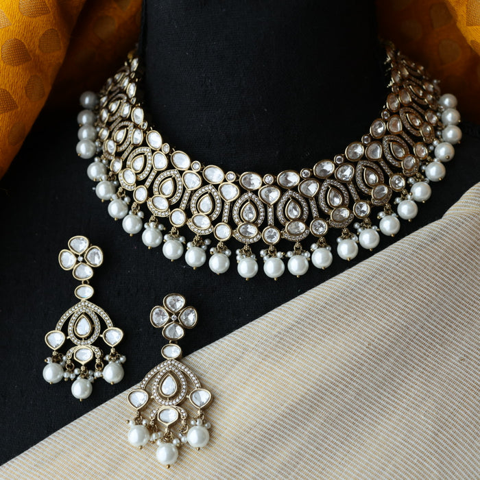 Trendy white stone necklace with earrings and tikka TW313