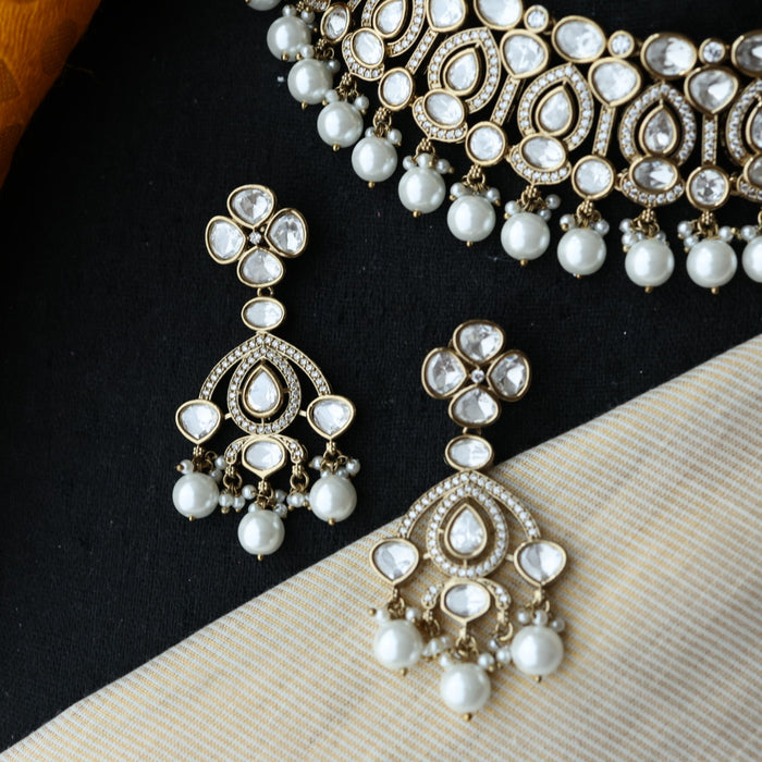 Trendy white stone necklace with earrings and tikka TW313