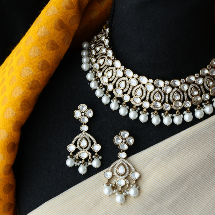 Trendy white stone necklace with earrings and tikka TW313