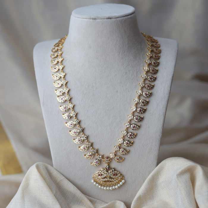Heritage gold plated ruby white stone mango longnecklace HL20112