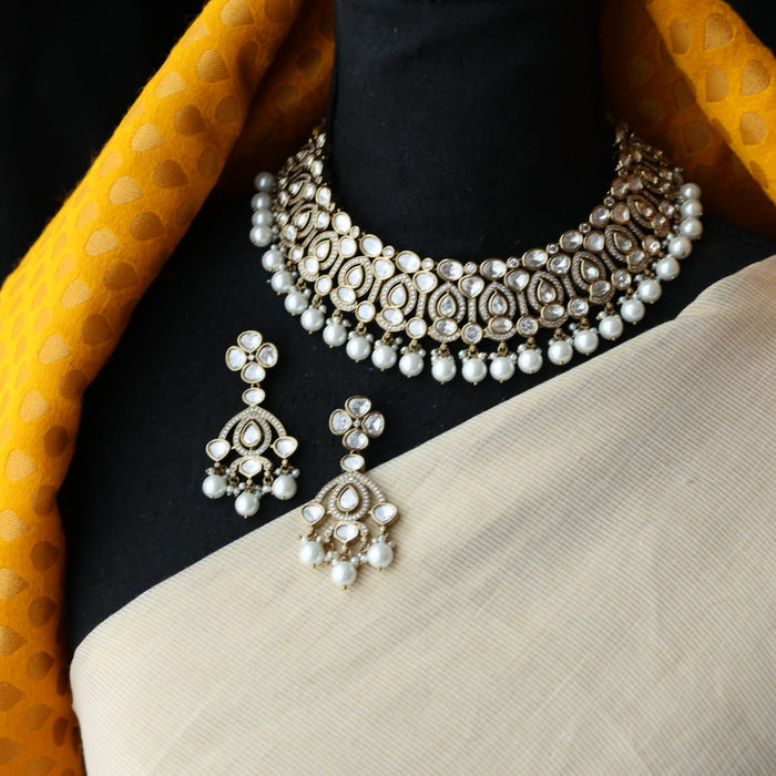 Trendy white stone necklace with earrings and tikka TW313