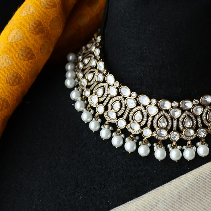 Trendy white stone necklace with earrings and tikka TW313