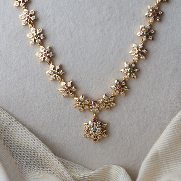 Heritage gold plated green and white stone long and short necklace with earrings HLS123