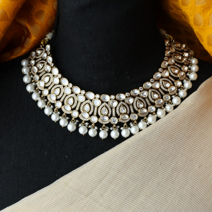 Trendy white stone necklace with earrings and tikka TW313