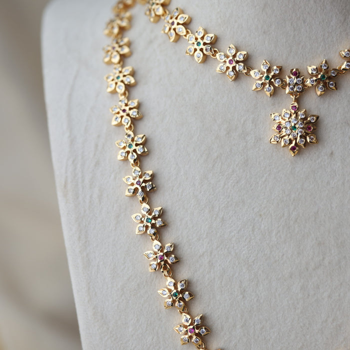 Heritage gold plated green and white stone long and short necklace with earrings HLS123