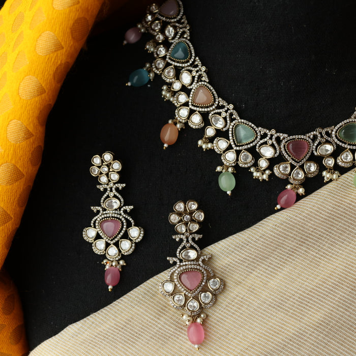 Trendy multi stone necklace and earrings TM421