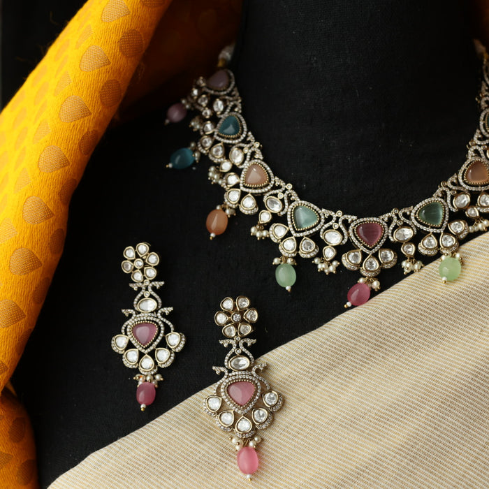 Trendy multi stone necklace and earrings TM421